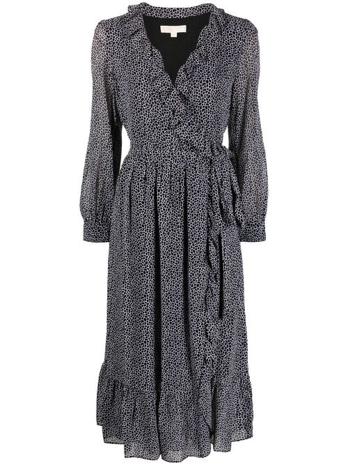 Ruffle-trim belted dress - Black