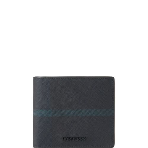 Burberry logo-lettering checked leather wallet, Blue