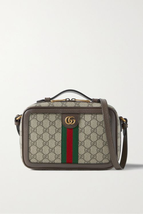 GUCCI Ophidia leather-trimmed printed coated-canvas tote