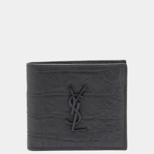 Saint Laurent Ysl-plaque Crocodile-effect Leather Bi-fold Wallet