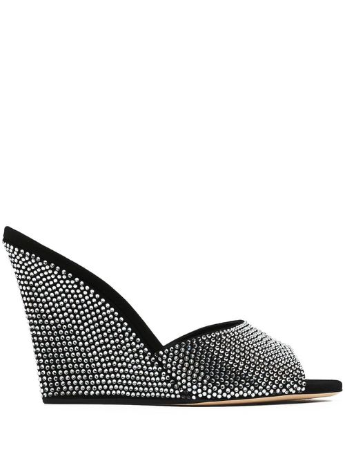 Crystal-embellished 95mm wedge mules - Black