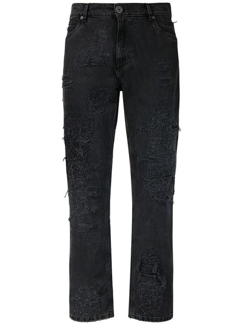 Distressed Straight Denim Jeans