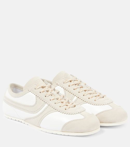 Suede-trimmed leather sneakers