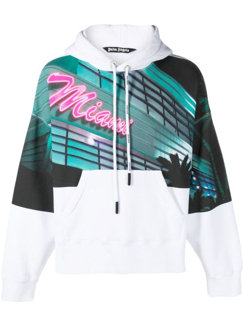 Graphic-print drawstring hoodie - White