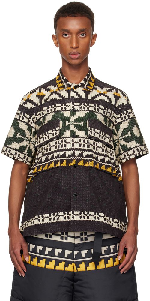 Sacai Black & Green Knit Print Shirt