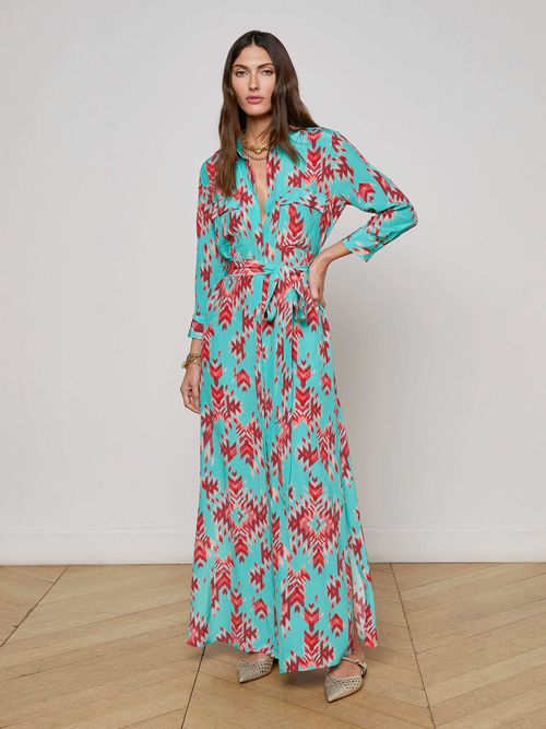 Cameron Silk Shirt Dress In Pool Blue Multi Ganado Print