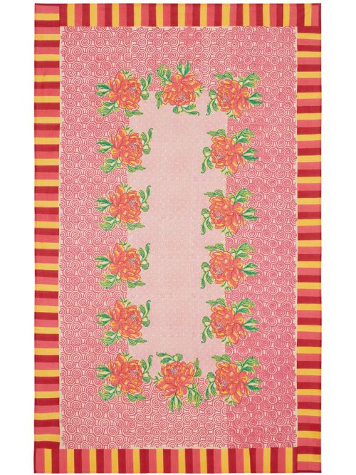 Floral-print cotton table cloth - Pink