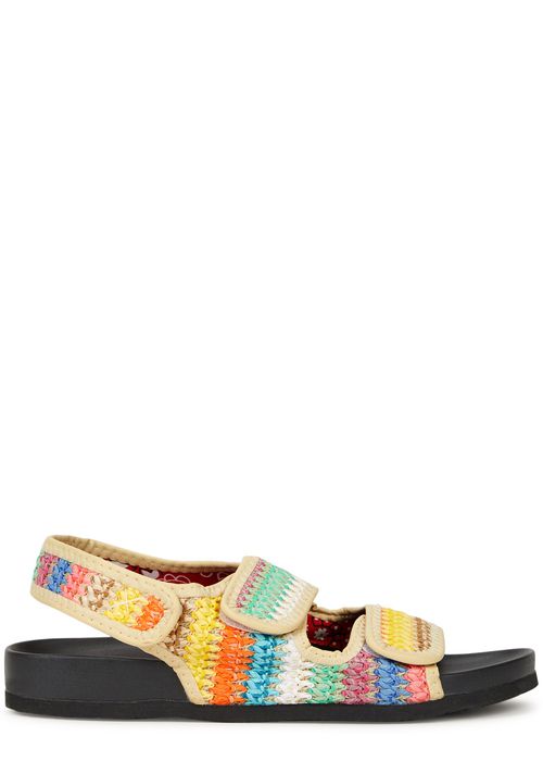 Apache Striped Raffia Sandals, Sandas, Open Round toe