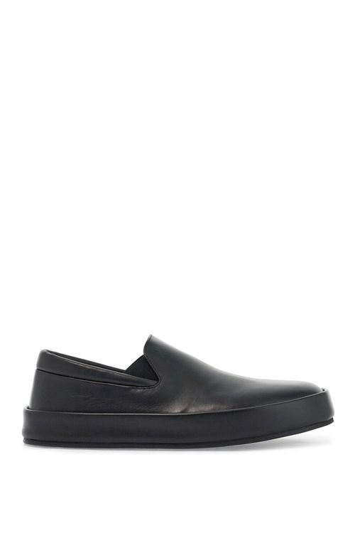 Minimalist Black Calfskin Slip-on Slippers With Rubber Sole