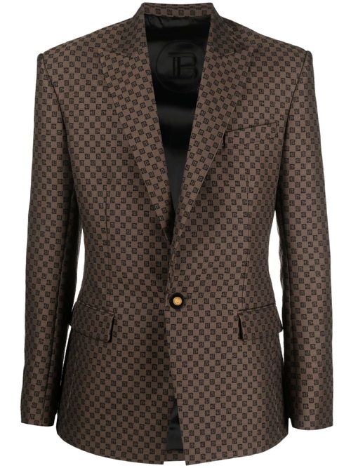 Monogram-jacquard single-breasted blazer - Brown