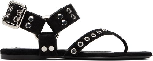 Black Suede Calfskin Thong Flat Sandals
