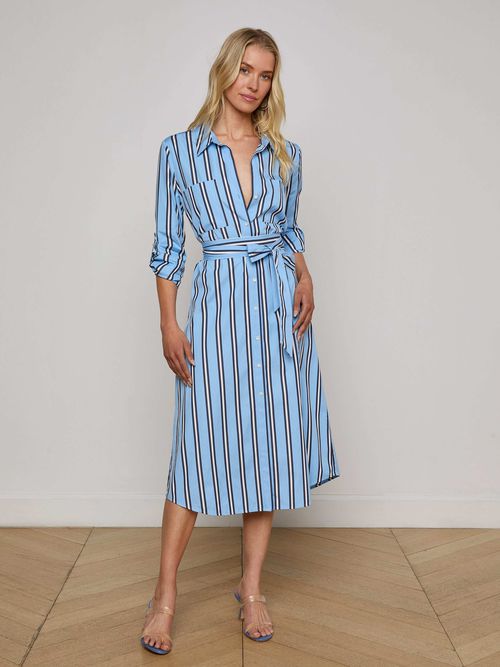 Jubilee Midi Shirt Dress In Sky Blue/midnight Stripe