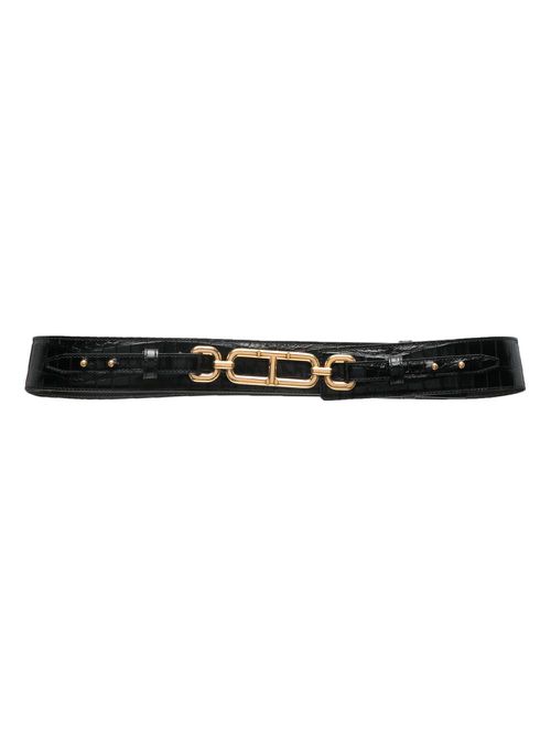 Crocodile-effect leather belt - Black