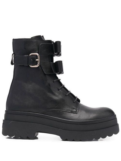 Bow-detail platform boots - Black
