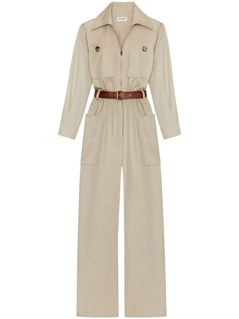 입생로랑 여성 Cotton Twill Belted Jumpsuit