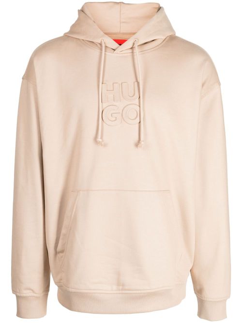 Logo-embossed drawstring cotton hoodie - Neutrals