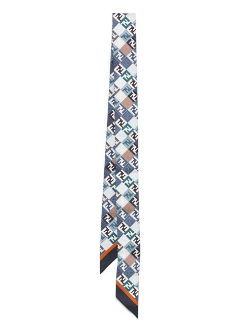 FF-motif silk scarf - Blue