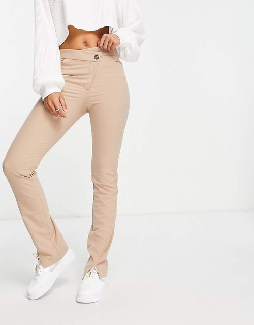 Salena cotton trousers with slit hem and cross over fly in mole - BEIGE-Neutral