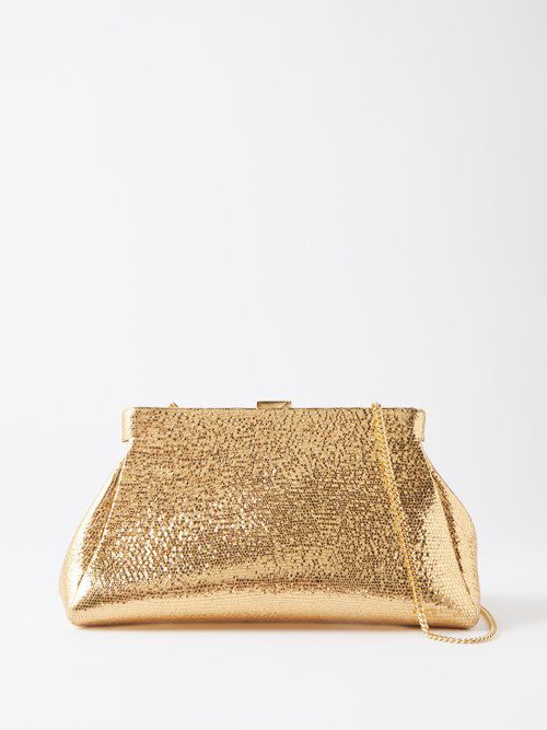 Cannes metallic-leather clutch bag