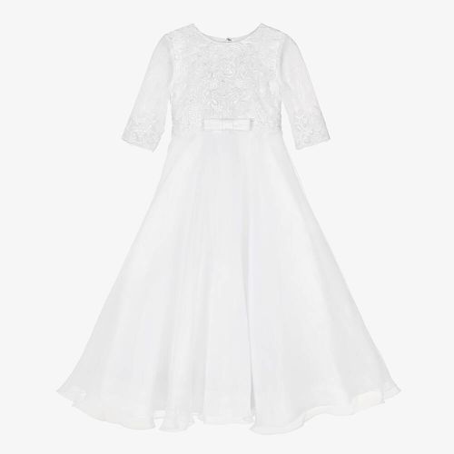 Girls White Embroidered Organza Communion Dress