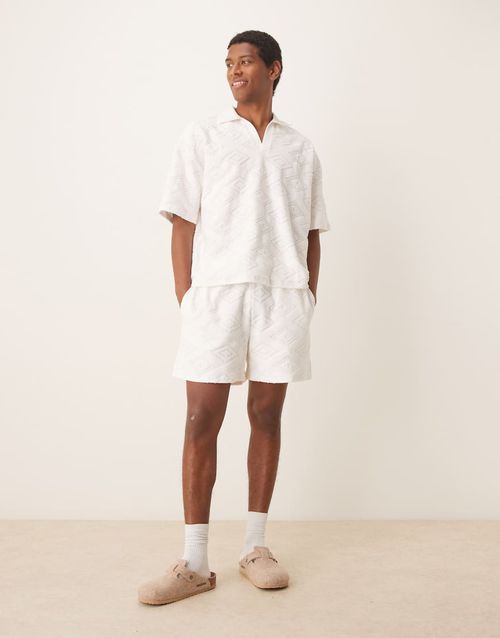 Oversized jacquard shorts in ecru - part of a set-Neutral