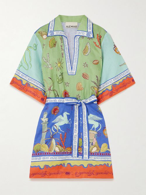 + Sam Pauletto Surrealist Summer Belted Printed Linen Mini Dress - Multi