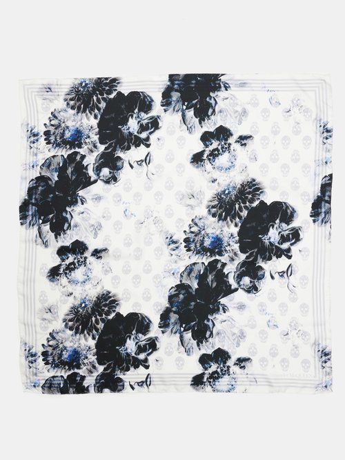 Floral-print satin scarf