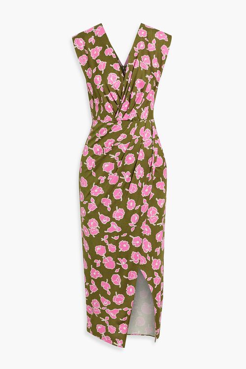 Hallie draped floral-print silk-jersey midi dress - Green - US 10