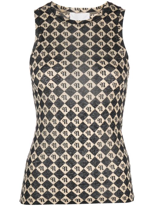 Logo-print checkered tank top - Black