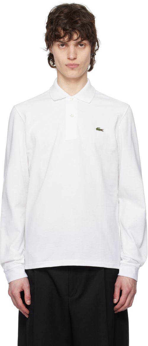 Lacoste White Classic Fit Long Sleeve Polo