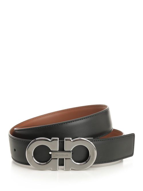 Double Adjustable Leather Belt Classic Double Gancio Buckle Belts Black
