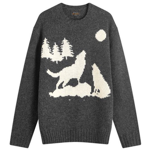 Men's Intarsia Wolf Jumper in Charcoal