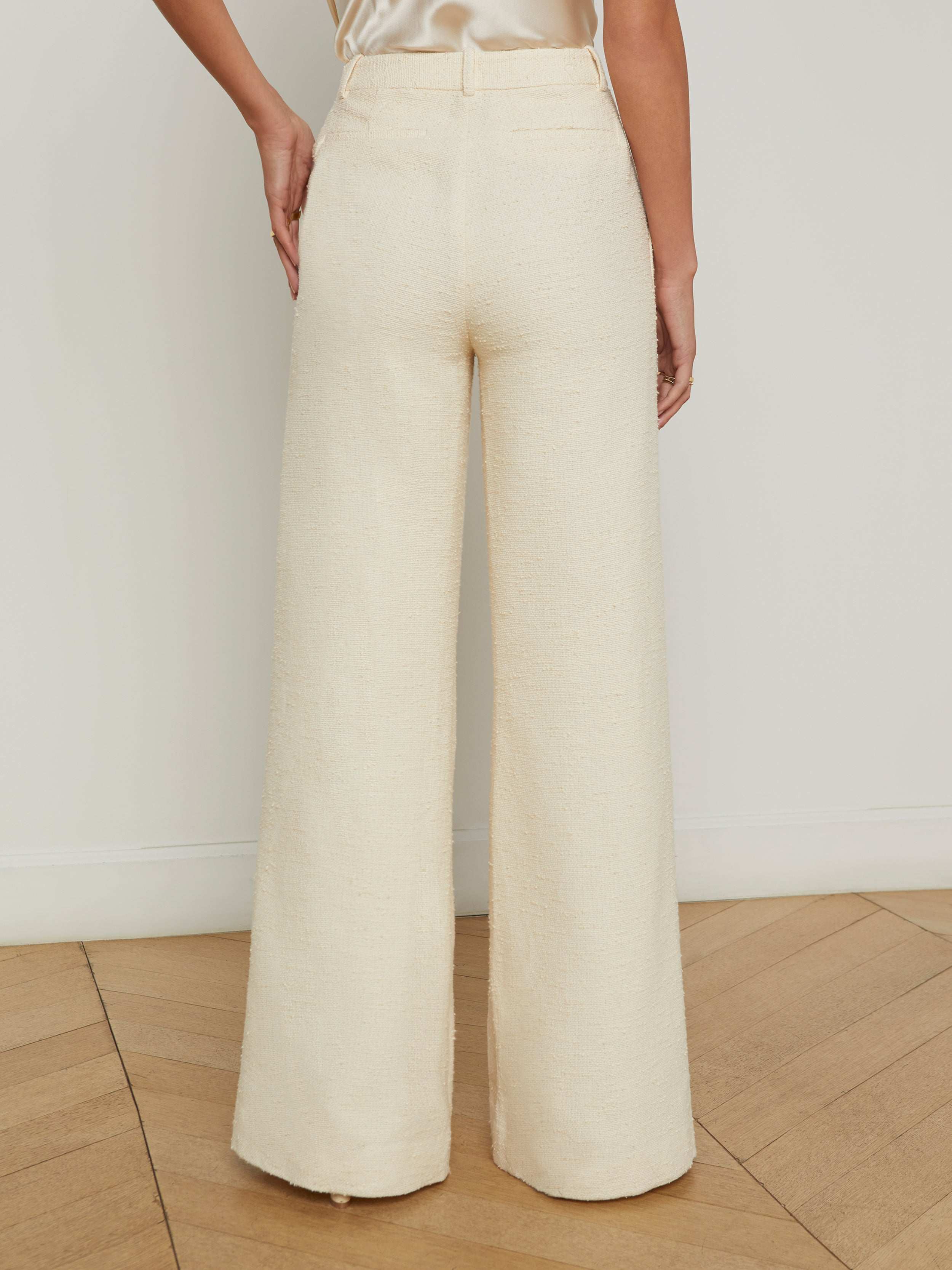 Pilar Tweed Wide-Leg Pants In Light Pearl