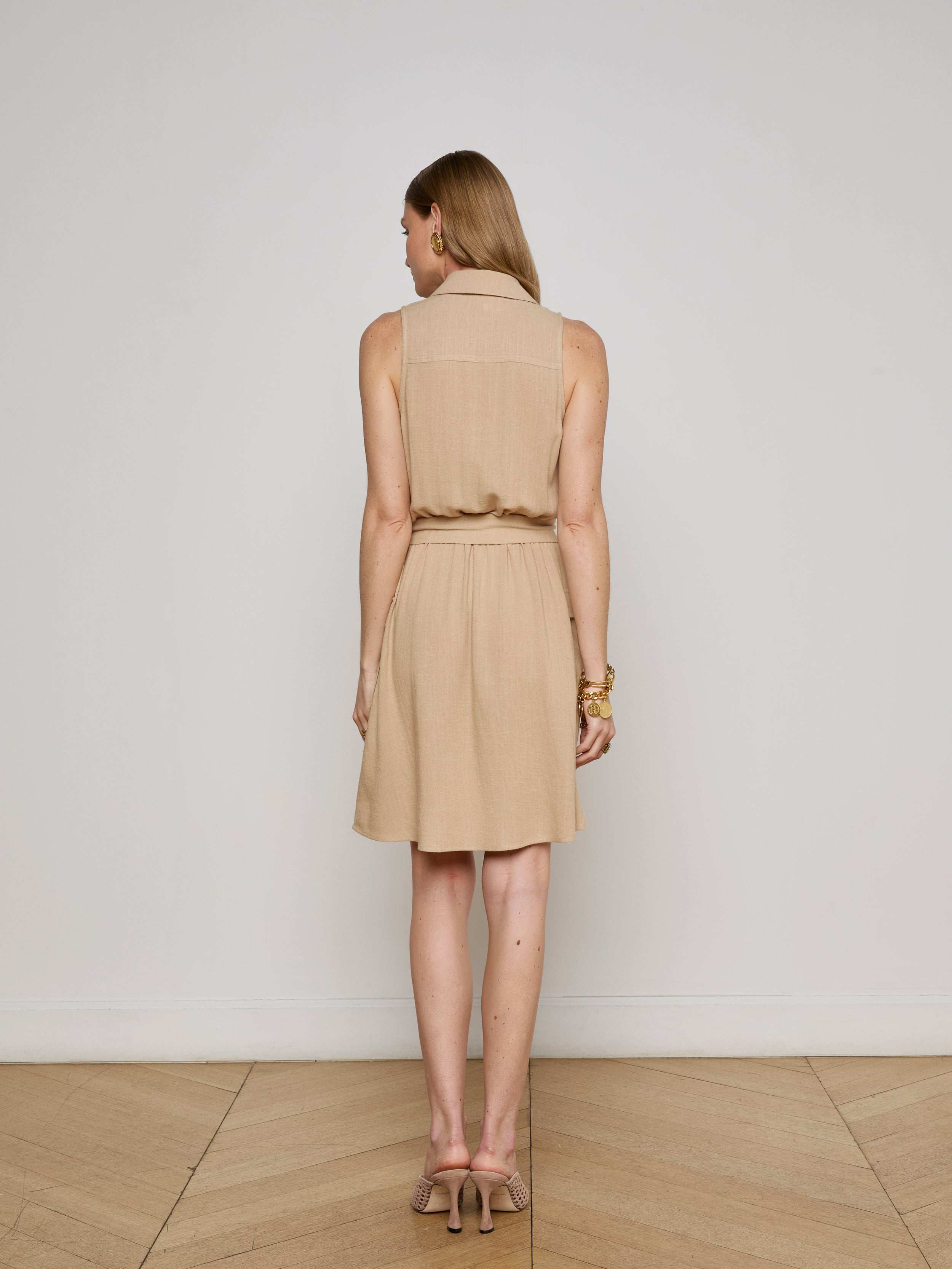 Cosima Linen-Blend Dress In Almond