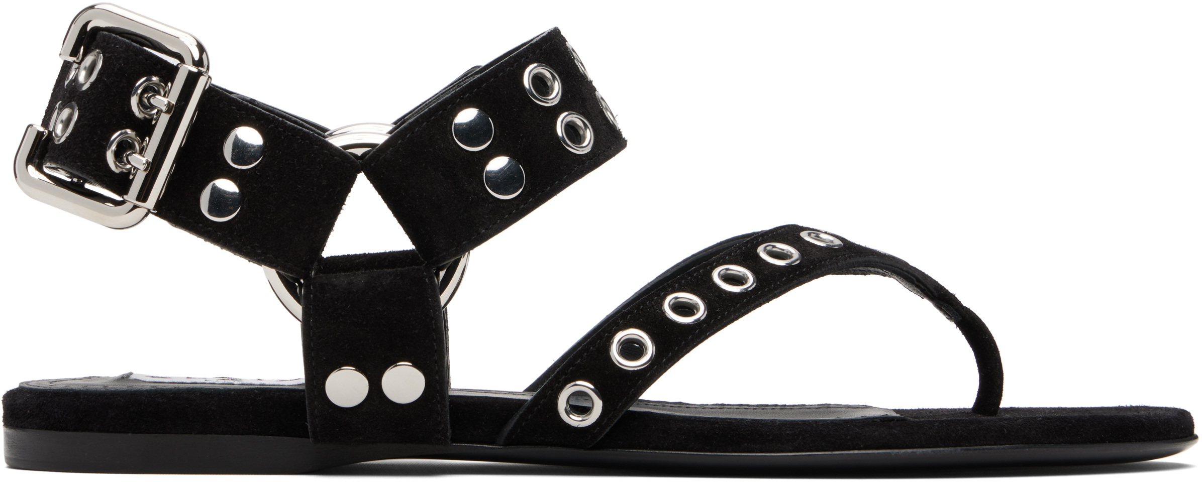 Black Suede Calfskin Thong Flat Sandals