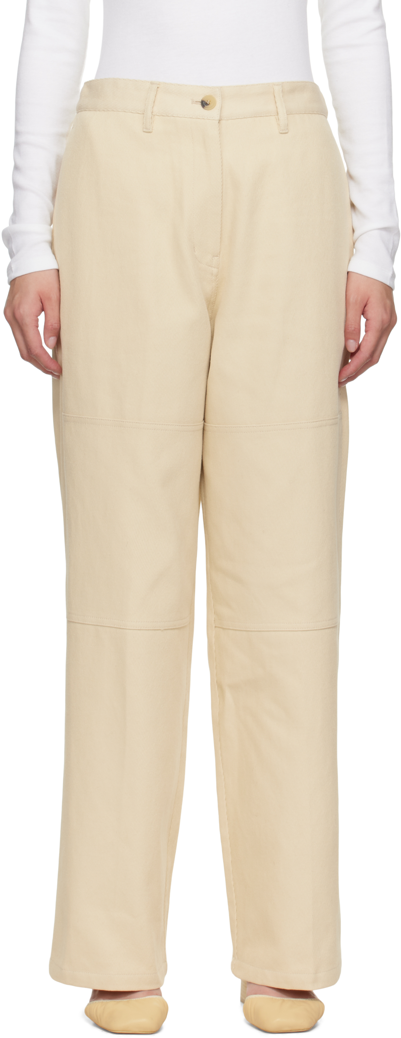 Beige Cotton Twill Work Trousers