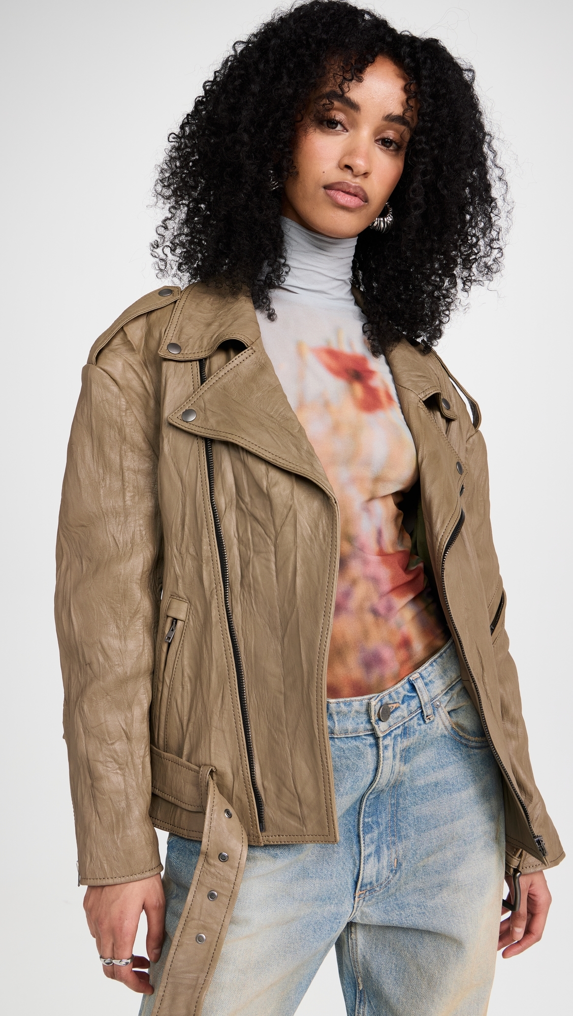 Leather Biker Jacket Brown