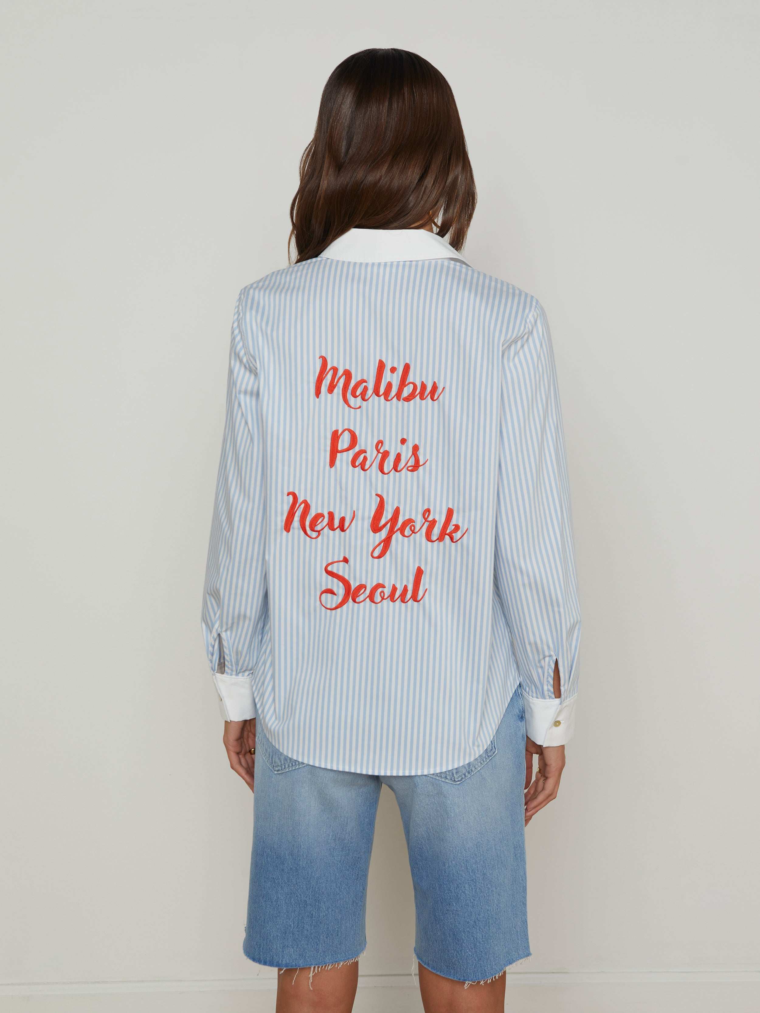 Ellery Button-Down Shirt In Scarlet Red/light Blue Multi City Stripe