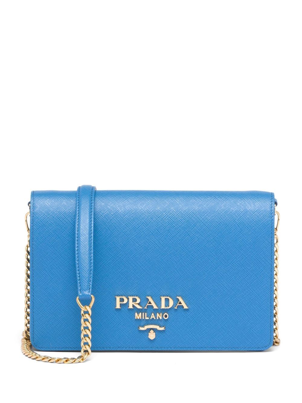 Prada Crossbody With Chain Saffiano Leather Baby Blue in Leather with  Goldtone - US