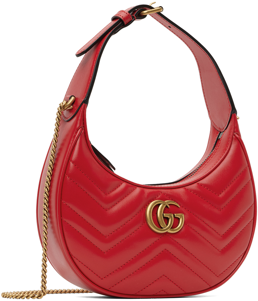 POPPY BRIGHT RED LEATHER GG MARMONT SMALL SHOULDER BAG