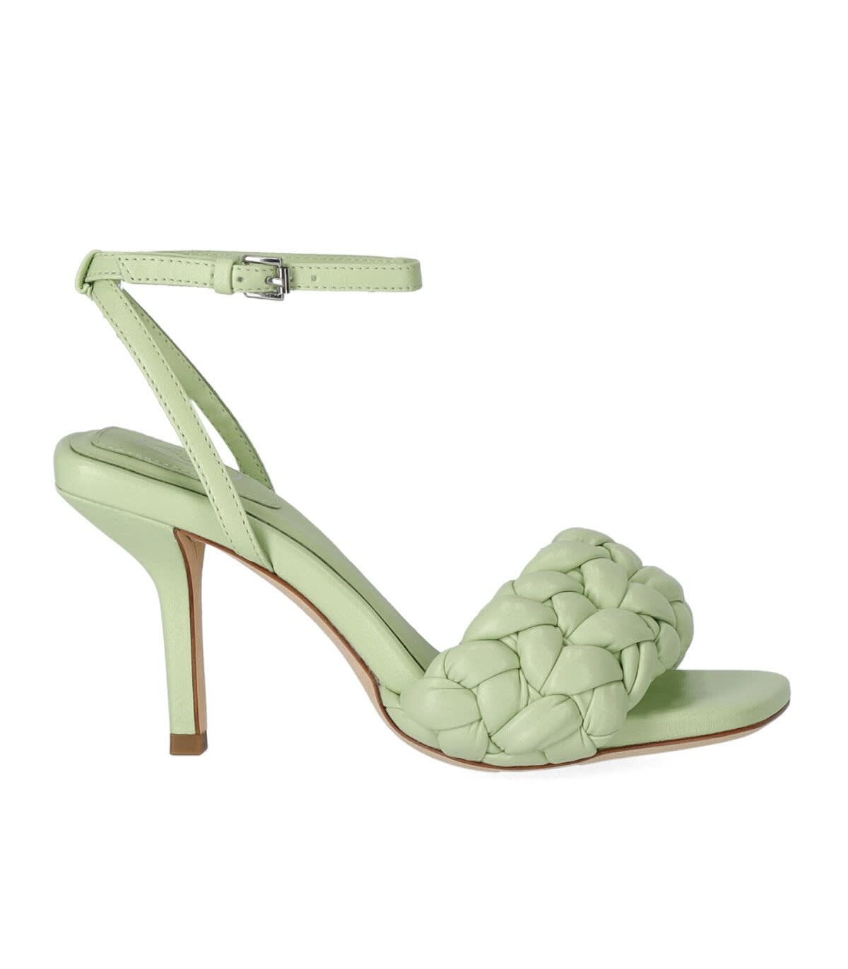 green heeled sandals