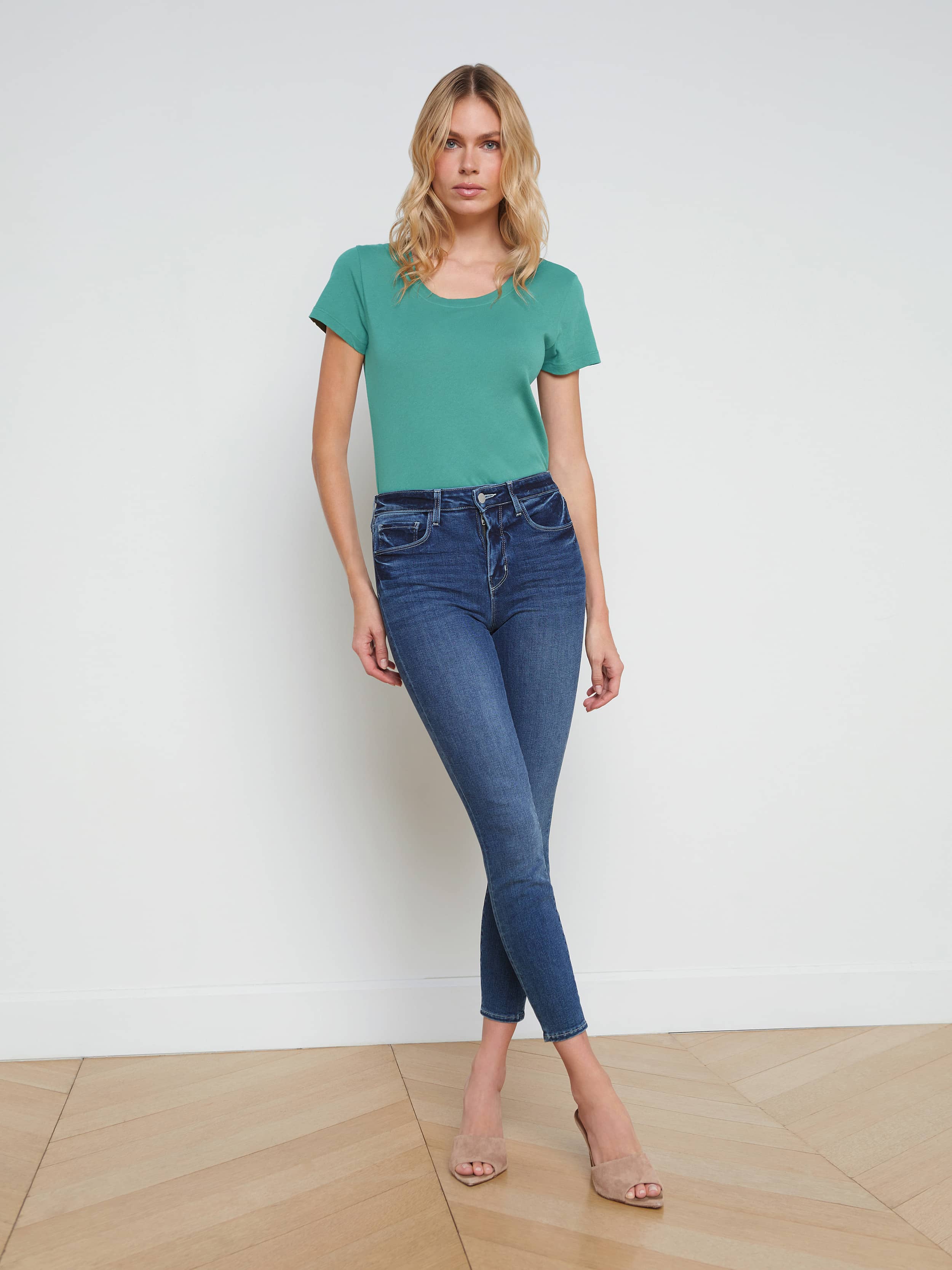 Cory Cotton Scoopneck T-Shirt In Lagoon