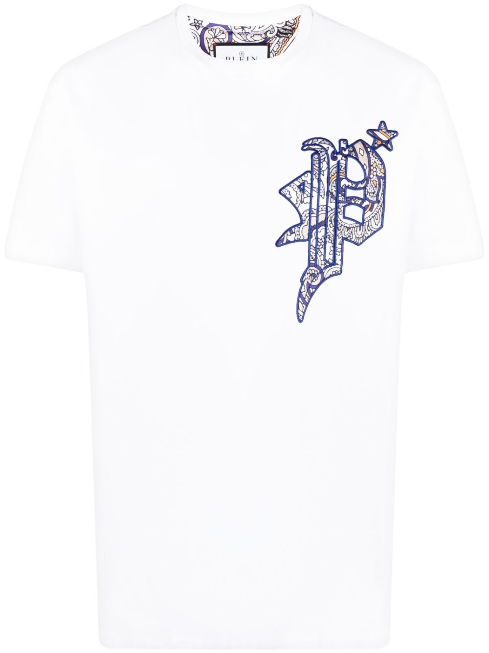 필립플레인 남성 paisley-print logo-patch T-shirt - White FACCMTK6346PJY002N
