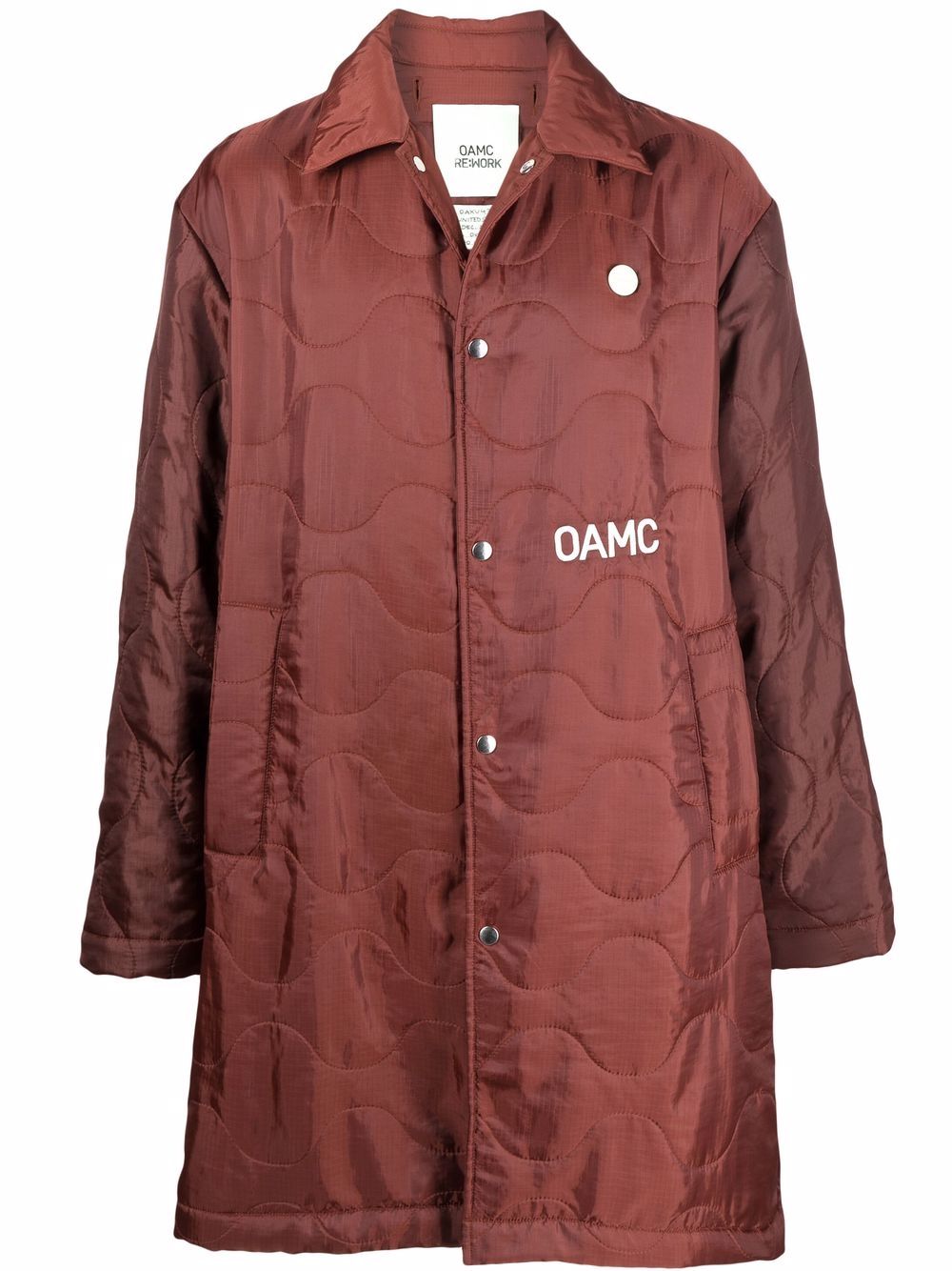 Oamc quilted logo-print coat - Brown - Realry: A global fashion