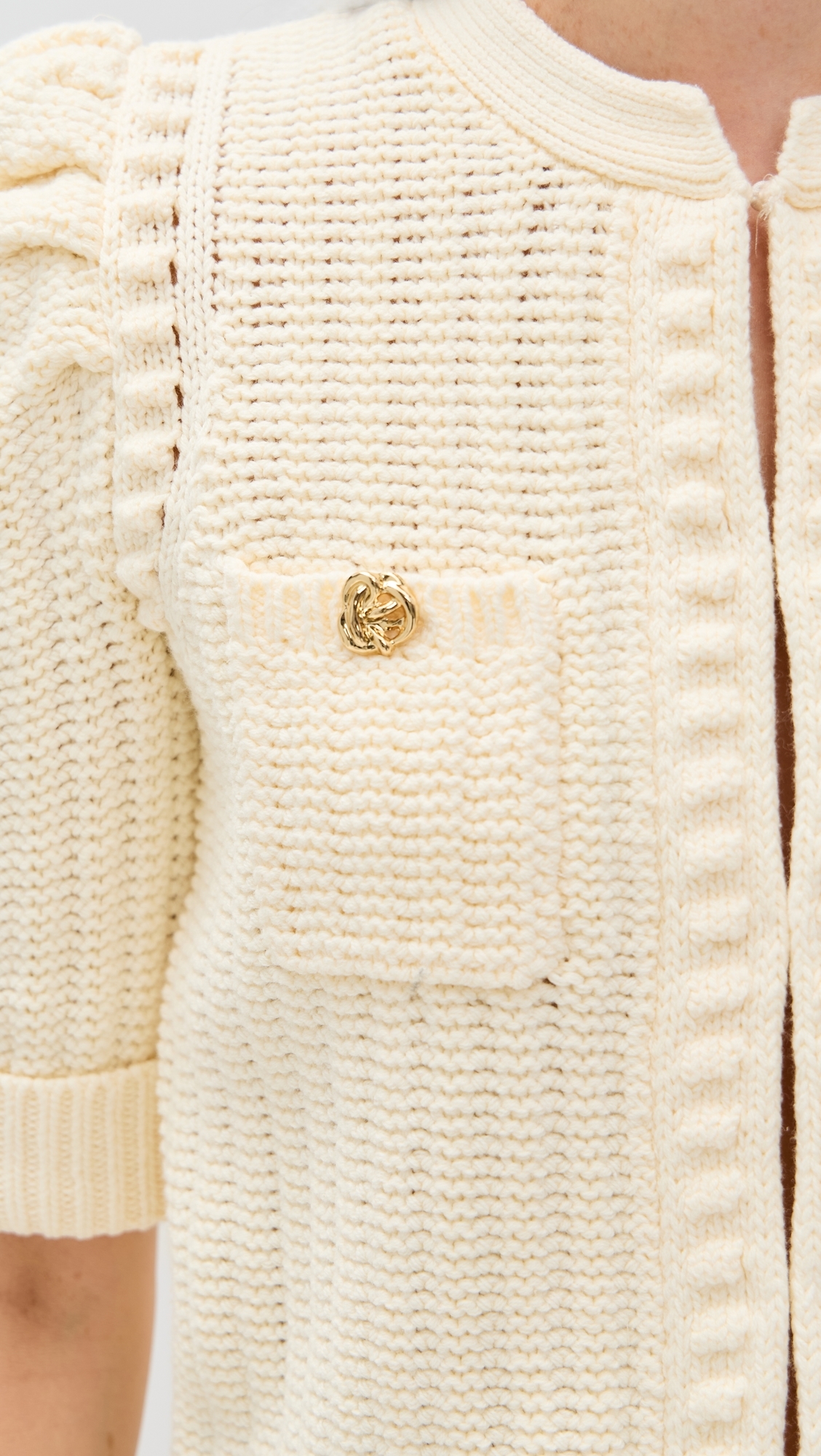 Delilah Crop Textured Cardigan Vintage White/Gold Knot