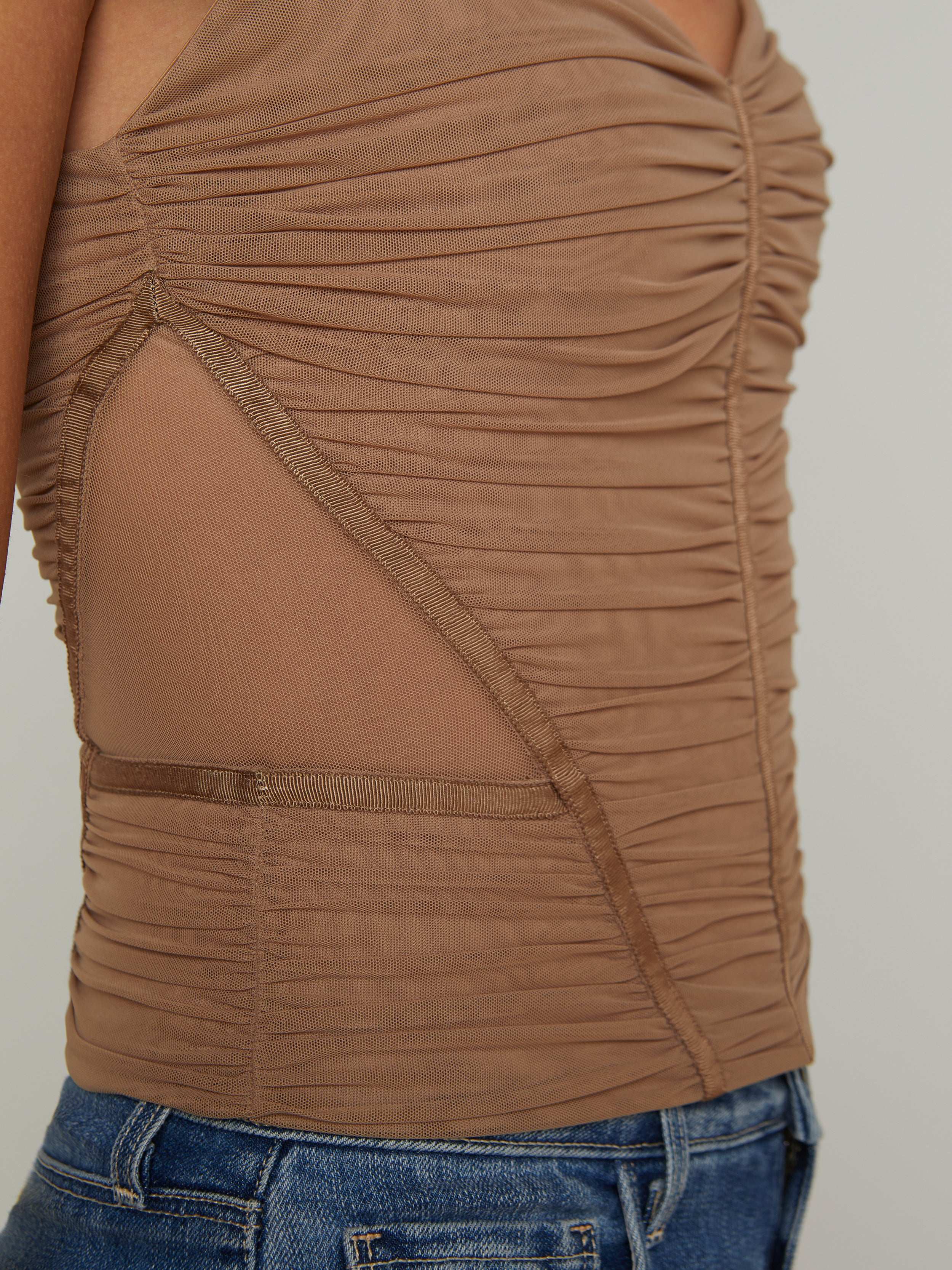 Asuka Mesh Corset Top In Cappuccino