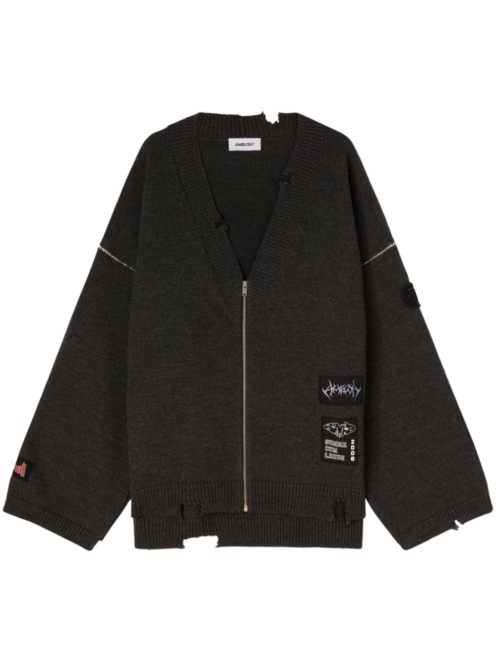 엠부쉬 남성 distressed-finish wool cardigan - Grey BMHB015F23KNI0010800