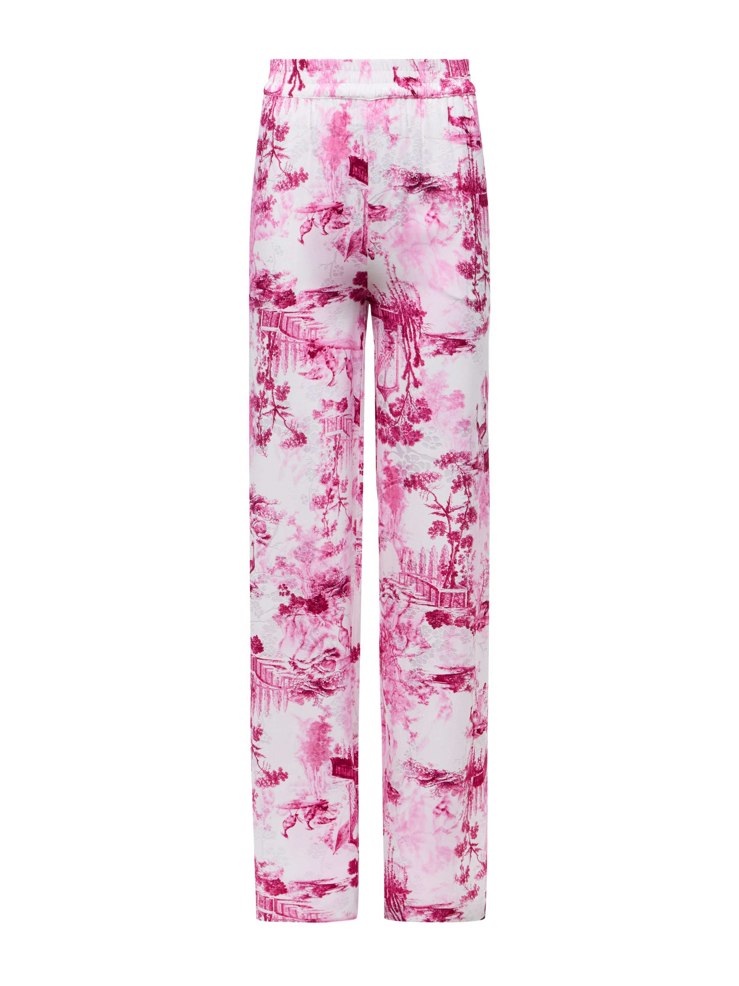 Ivy Satin Wide-Leg Pants In White/pink Porcelain Toile