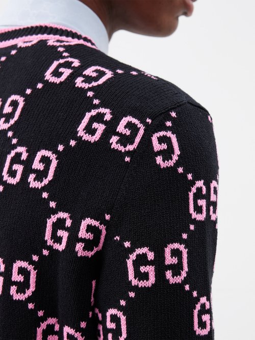 GG Intarsia Cotton Cardigan in Black - Gucci