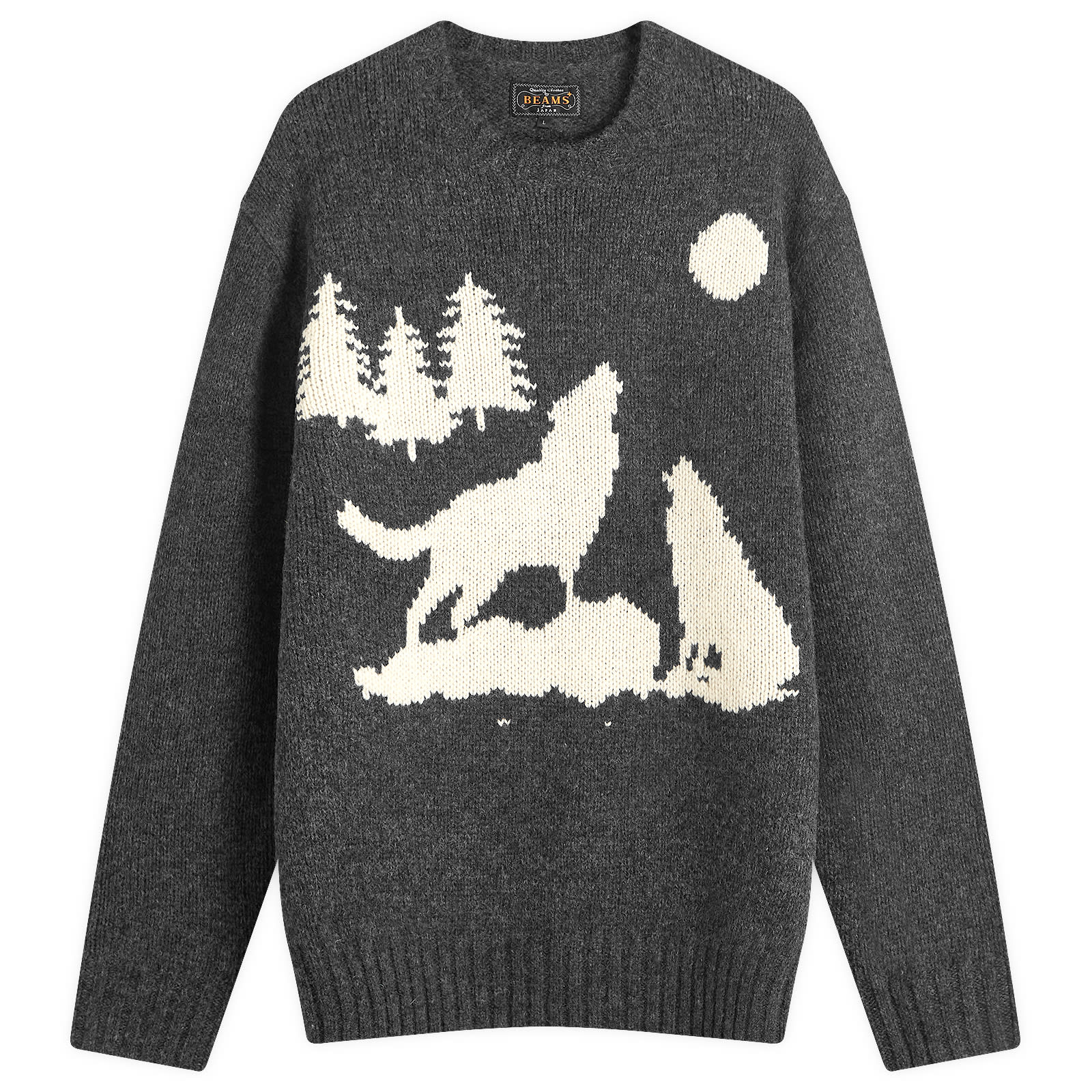 Men's Intarsia Wolf Jumper in Charcoal